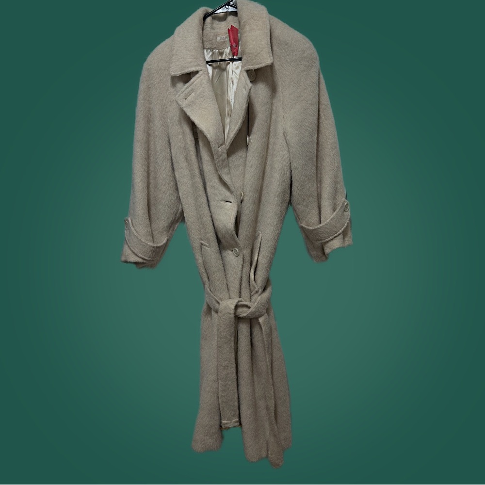 Perry Ellis full length cream alpaca  wool coat